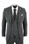 Shop Oliver Tweed Men's 3 Piece Charcoal Grey Herringbone Tweed Suit In Pink