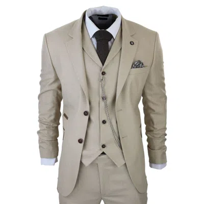 Oliver Tweed Men's 3 Piece Cream Prince Of Wales Check Suit In Beige