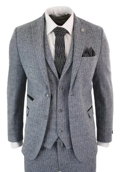 Oliver Tweed Men's 3 Piece Grey Herringbone Tweed Suit
