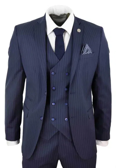 Oliver Tweed Men's 3 Piece Navy Blue Pinstripe Retro Suit