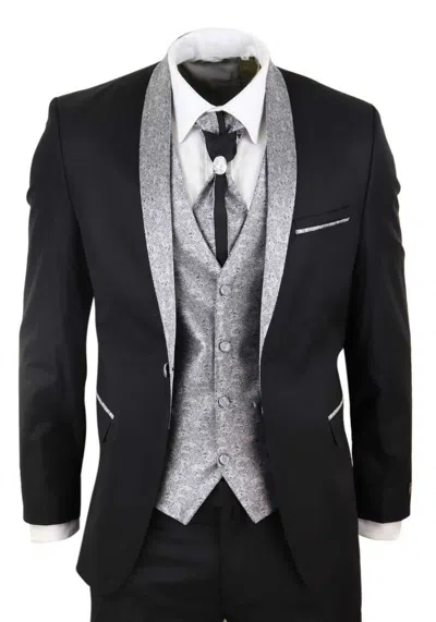Oliver Tweed Men's 4 Pieceblack Tailored Wedding Suit In Black