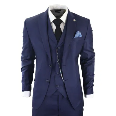 Oliver Tweed Men's Classic 3-piece Plain Navy Suit In Blue