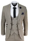 Oliver Tweed Mens 3 Piece Beige Check Retro Vintage Classic Suit In Beige