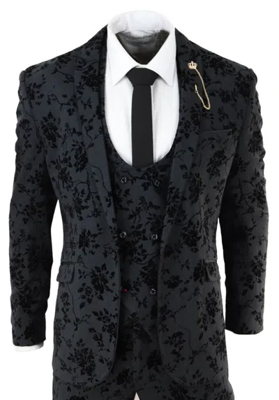 Oliver Tweed Mens 3 Piece Black Paisley Velvet Dinner Suit