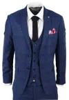 Oliver Tweed Mens 3 Piece Blue Birdseye Check Classic Suit In Blue