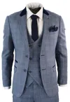 Oliver Tweed Mens 3 Piece Blue Grey Herringbone Check Suit In Blue