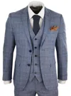 Oliver Tweed Mens 3 Piece Blue Grey Tweed Check Vintage Retro Suit In Blue