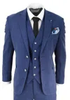Oliver Tweed Mens 3 Piece Blue Linen Summer Spring Classic Suit In Blue