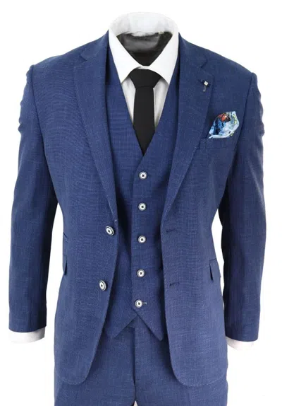 Oliver Tweed Mens 3 Piece Blue Linen Summer Spring Classic Suit