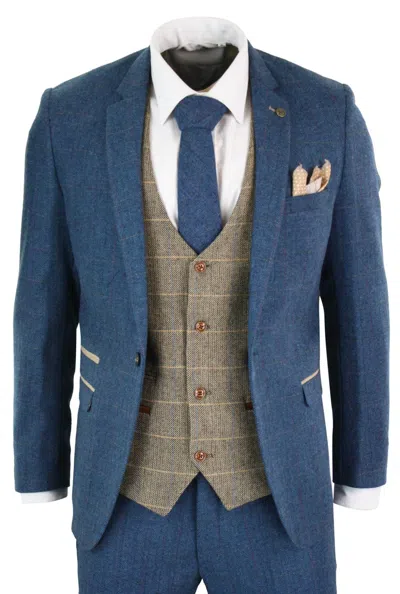 Oliver Tweed Mens 3 Piece Blue Tweed Vintage Suit