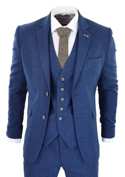 Oliver Tweed Mens 3 Piece Blue Tweed Wool Twill Vintage Classic Suit