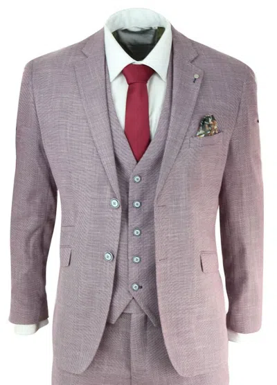 Oliver Tweed Mens 3 Piece Blush Pink Linen Summer Spring Classic Suit