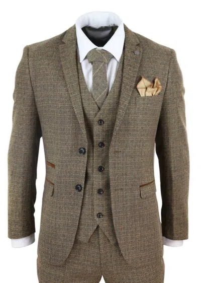 Oliver Tweed Mens 3 Piece Brown Tweed Check Vintage Retro Suit