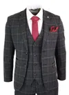 Oliver Tweed Mens 3 Piece Charcoal Grey Tweed Check Vintage Retro Suit In Pink