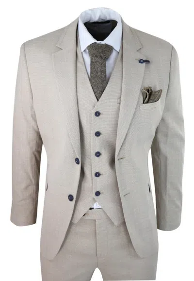 Oliver Tweed Mens 3 Piece Cream Linen Summer Spring Classic Suit In Gray
