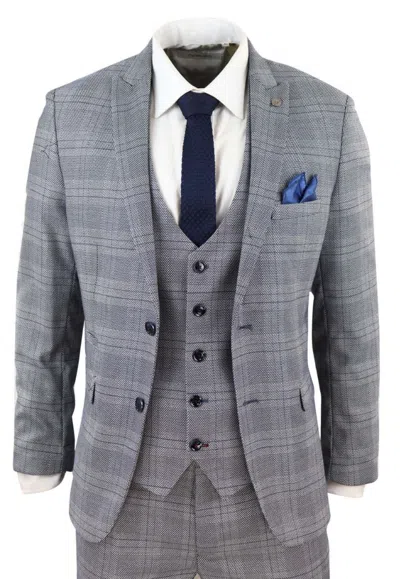 Oliver Tweed Mens 3 Piece Grey Birdseye Check Classic Suit