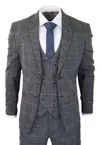 Oliver Tweed Mens 3 Piece Grey With Blue Check Tweed Vintage Classic Suit In Grey