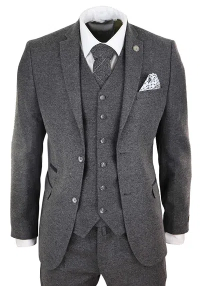 Oliver Tweed Mens 3 Piece Grey Wool Tweed Vintage Retro Suit