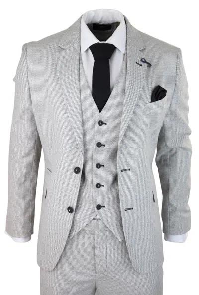 Oliver Tweed Mens 3 Piece Light Grey Check Tweed Retro Classic Suit