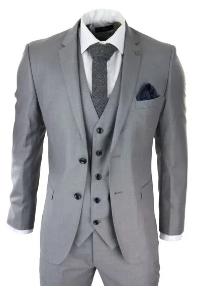 Oliver Tweed Mens 3 Piece Light Grey Classic Stitch Retro Suit
