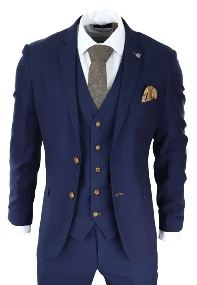 Oliver Tweed Mens 3 Piece Navy Blue Birdseye Classic Suit