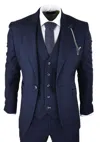 Oliver Tweed Mens 3 Piece Navy Blue Check Tweed Retro Classic Suit In Blue