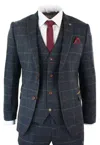 Oliver Tweed Mens 3 Piece Navy Blue Herringbone Check Vintage Suit In Blue