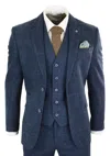 Oliver Tweed Mens 3 Piece Navy Blue Tweed Herringbone Vintage Classic Suit In Pink