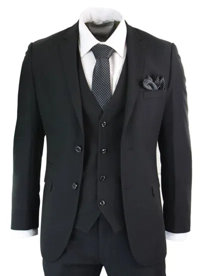 Oliver Tweed Mens 3 Piece Plain Black Classic Retro Suit
