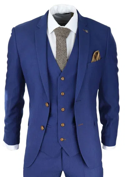 Oliver Tweed Mens 3 Piece Royal Blue Birdseye Classic Suit