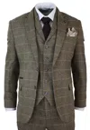 Oliver Tweed Mens 3 Piece Tan Brown Check Tweed Herringbone Vintage Classic Suit In Multi