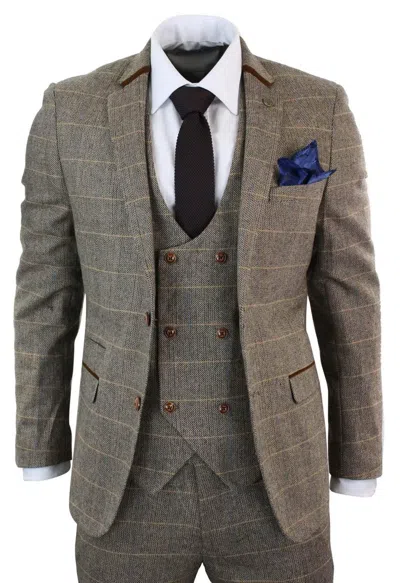 Oliver Tweed Mens 3 Piece Tan Herringbone Tweed Check Suit In Multi