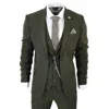 Oliver Tweed Mens 3 Piece Wool Suit Olive Green Tweed Check Peaky Blinders 1920 Gatsby Formal In Green