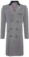Oliver Tweed Mens 3/4 Long Double Breasted Grey Crombie Overcoat Wool Coat Peaky Blinders In Grey