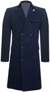Oliver Tweed Mens 3/4 Long Double Breasted Navy Crombie Overcoat Wool Coat Peaky Blinders In Blue