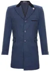 Oliver Tweed Mens 3/4 Long Navy Crombie Overcoat Jacket Herringbone Tweed Coat Peaky Blinder In Blue