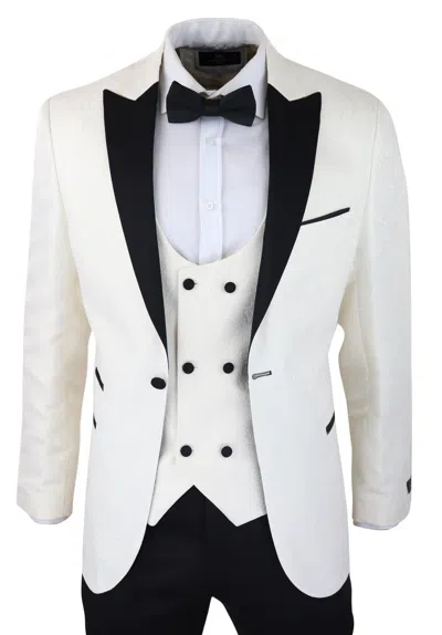 Oliver Tweed Mens Beige Tuxedo Blazer Waistcoat Brocade Ivory Satin Paisley Dinner Jacket In White