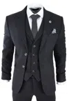 Oliver Tweed Mens Black 3 Piece Tweed Suit Peaky Blinders 1920s Gatsby Classic Tailored Fit In Black