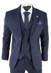 Oliver Tweed Mens Blue Check 3 Piece Tweed Suit Peaky Blinders 1920s Gatsby Tailored Fit In Blue