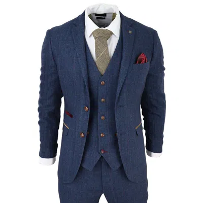 Oliver Tweed Mens Blue Tweed Check 3-piece Suit