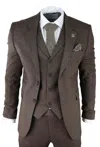Oliver Tweed Mens Brown 3 Piece Tweed Herringbone Suit Peaky Blinders Classic Tailored In Brown