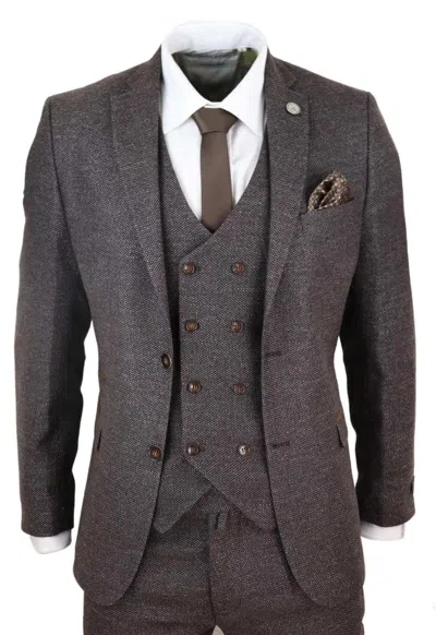 Oliver Tweed Mens Brown Wool 3 Piece Suit Double Breasted Tweed Peaky Blinders 1920