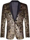 Oliver Tweed Mens Classic Gold Paisley Black Velvet Tuxedo Dinner Jacket Tailored Fit Blazer In Black