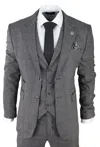Oliver Tweed Mens Grey 3 Piece Suit Prince Of Wales Check Classic Tailored Fit Wedding Suit In Grey