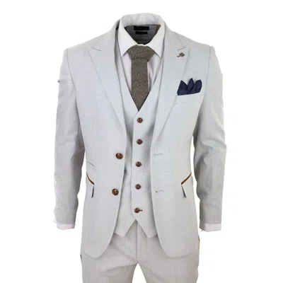 Oliver Tweed Mens Grey Stone 3 Piece Tweed Check Suit In White