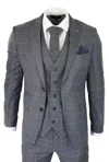 Oliver Tweed Mens Grey Suit 3 Piece Check Vintage Retro Smart Wedding Classic Tailored Fit In Grey