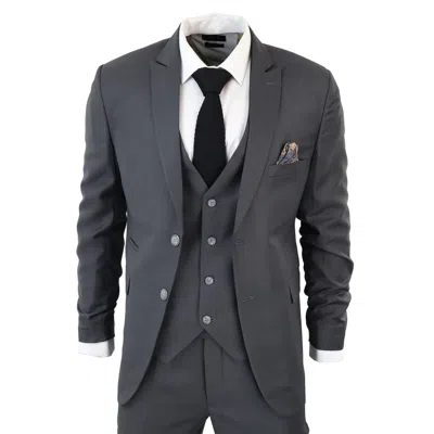 Oliver Tweed Mens Im1 Classic Plain Charcoal 3 Piece Suit In Pink