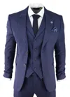 Oliver Tweed Mens Navy Blue 3 Piece Tweed Herringbone Suit Peaky Blinders Classic Tailored In Blue