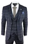 Oliver Tweed Mens Navy Blue Check 3 Piece Tweed Suit Peaky Blinders 1920s Gatsby Tailored Fit In Blue