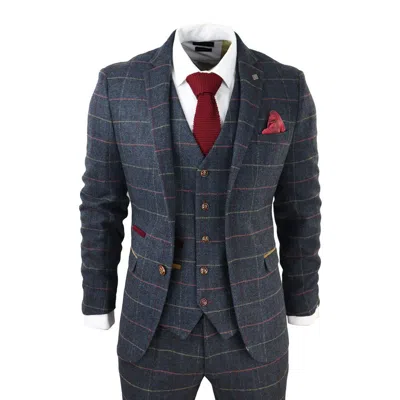 Oliver Tweed Mens Navy Tweed Check 3-piece Suit In Blue